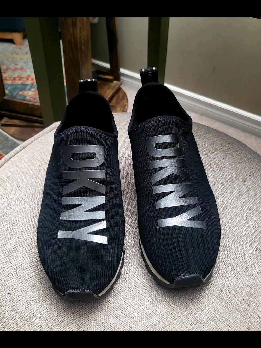 DKNY Black Slip-On Knit Logo Sneakers